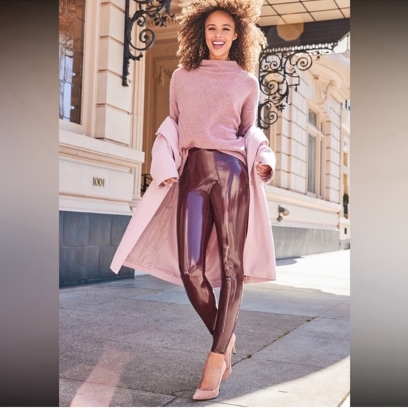 SPANX Pants - SPANX Ruby Burgundy Faux Leather Leggings Size Medium